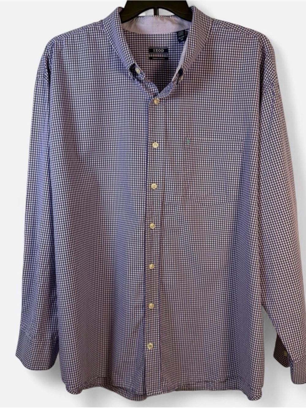 Izod Men's Blue and White Gingham Button-Down Shirt size: 3XL